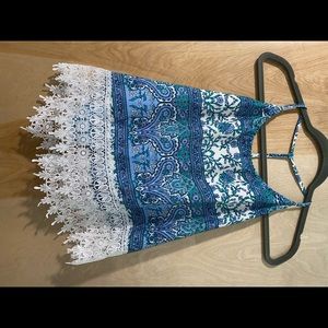 L.A. Hearts Divided Halter Allover Print Lace Trim Top